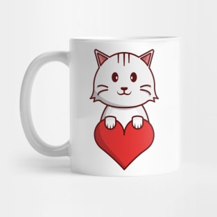 Cute Cat Holding a Heart Mug
